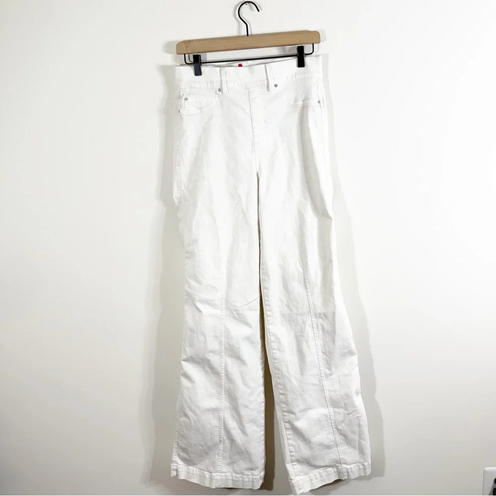 Spanx TALL Seamed Front Wide Leg Jeans Ecru White Medium - Picture 2 of 6